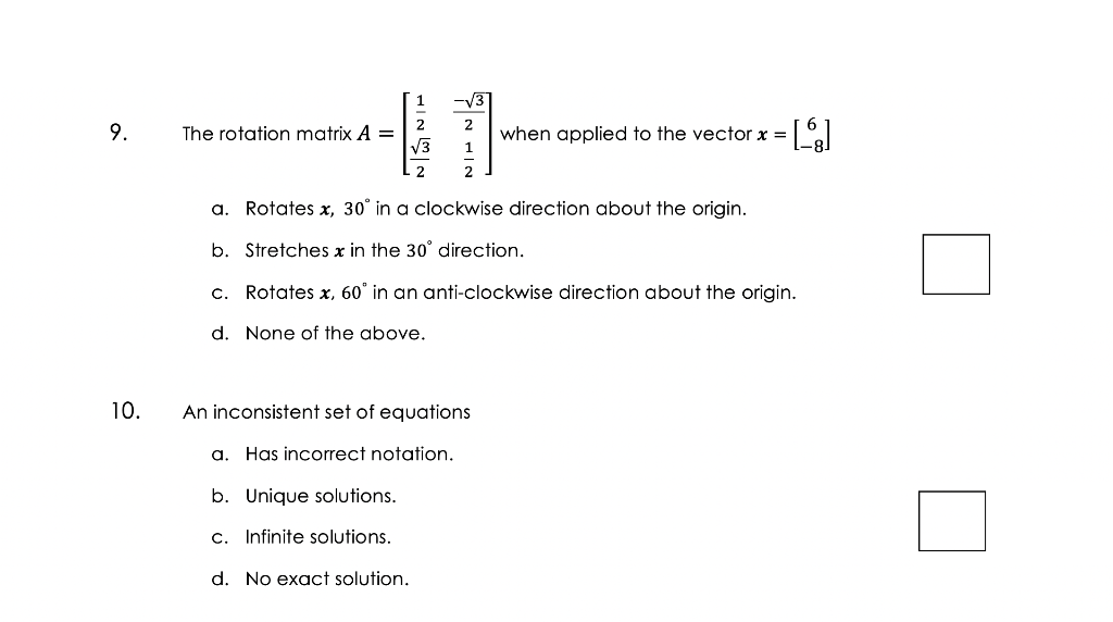 Solved 2 9. 1 2 V3 The rotation matrix A= when applied to | Chegg.com