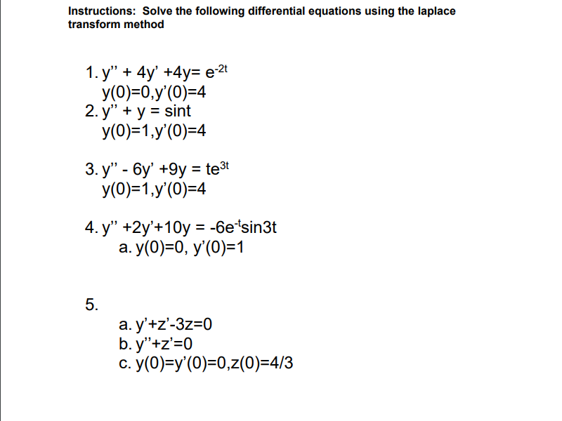 Solved Instructions: Solve The Following Differential | Chegg.com