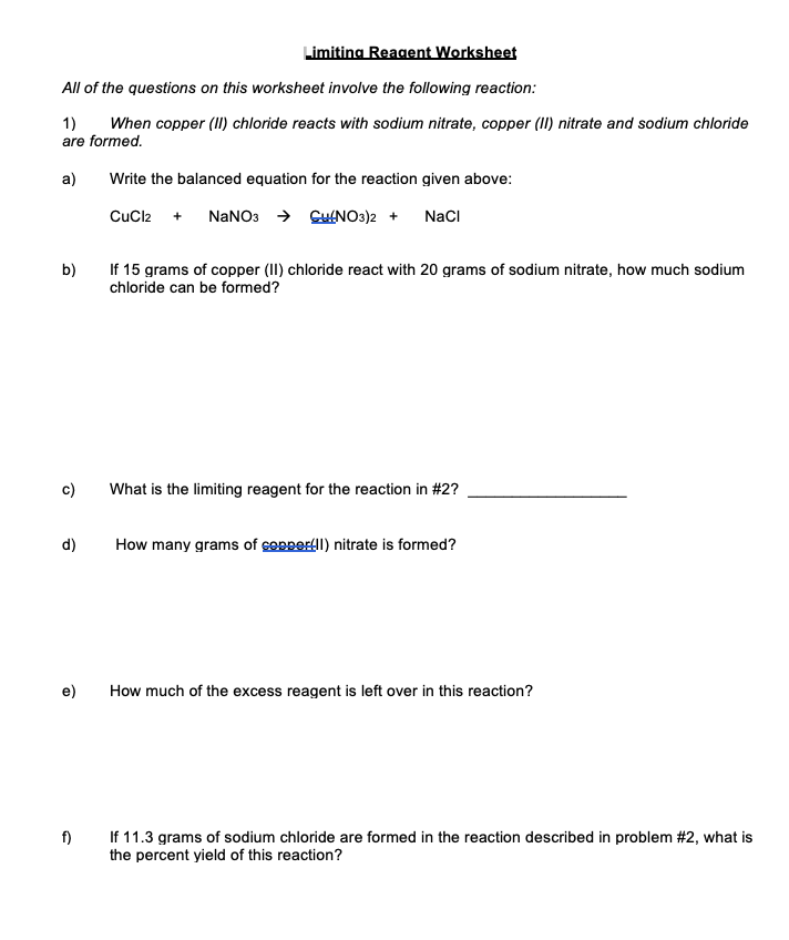 Solved Limiting Reagent Worksheet All of the questions on | Chegg.com