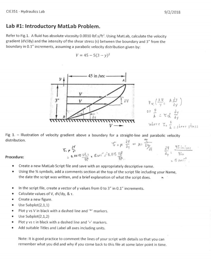 Solved CIE351 Hydraulics Lab 9/2/2018 Lab 1 Introductory