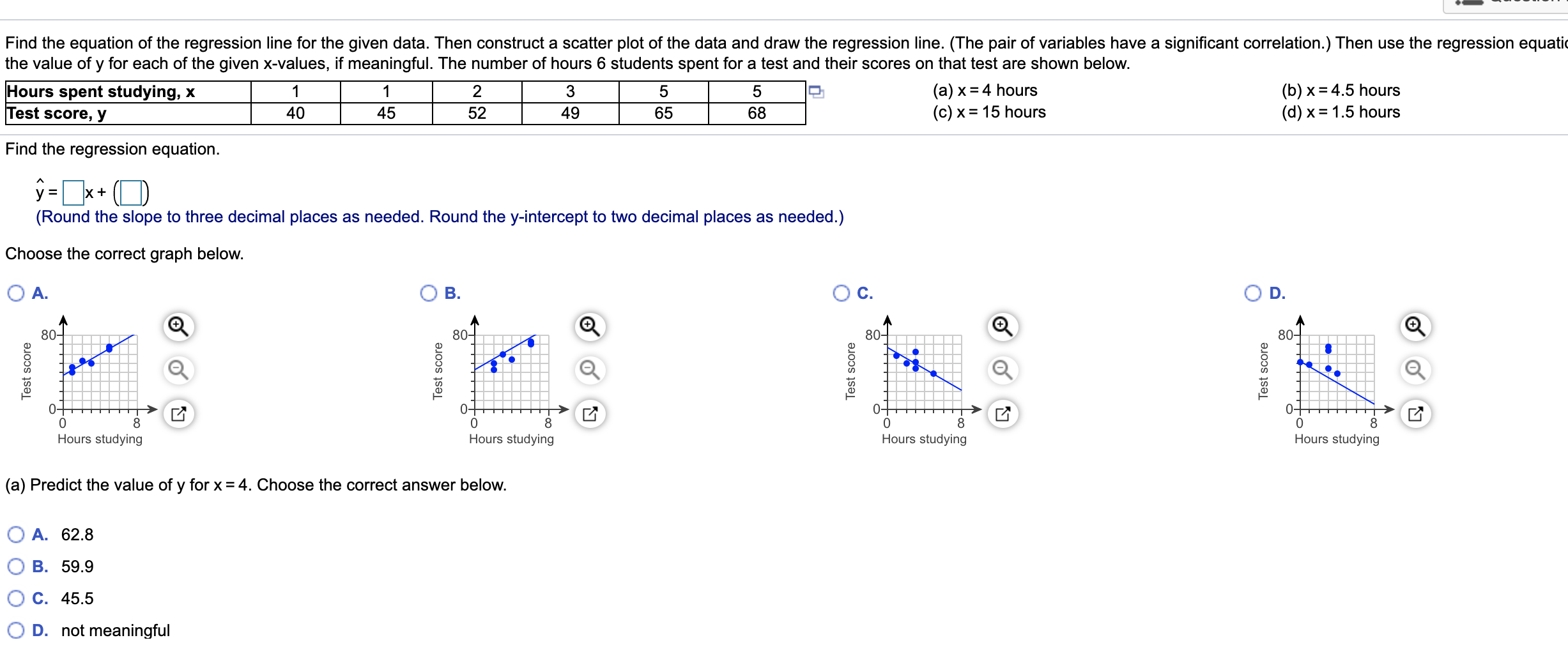 Solved Find the equation of the regression line for the | Chegg.com