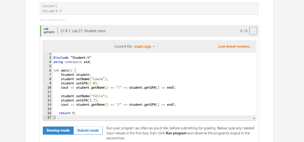 Solved 27.8 Lab 27: Student class In the Student.cpp file | Chegg.com
