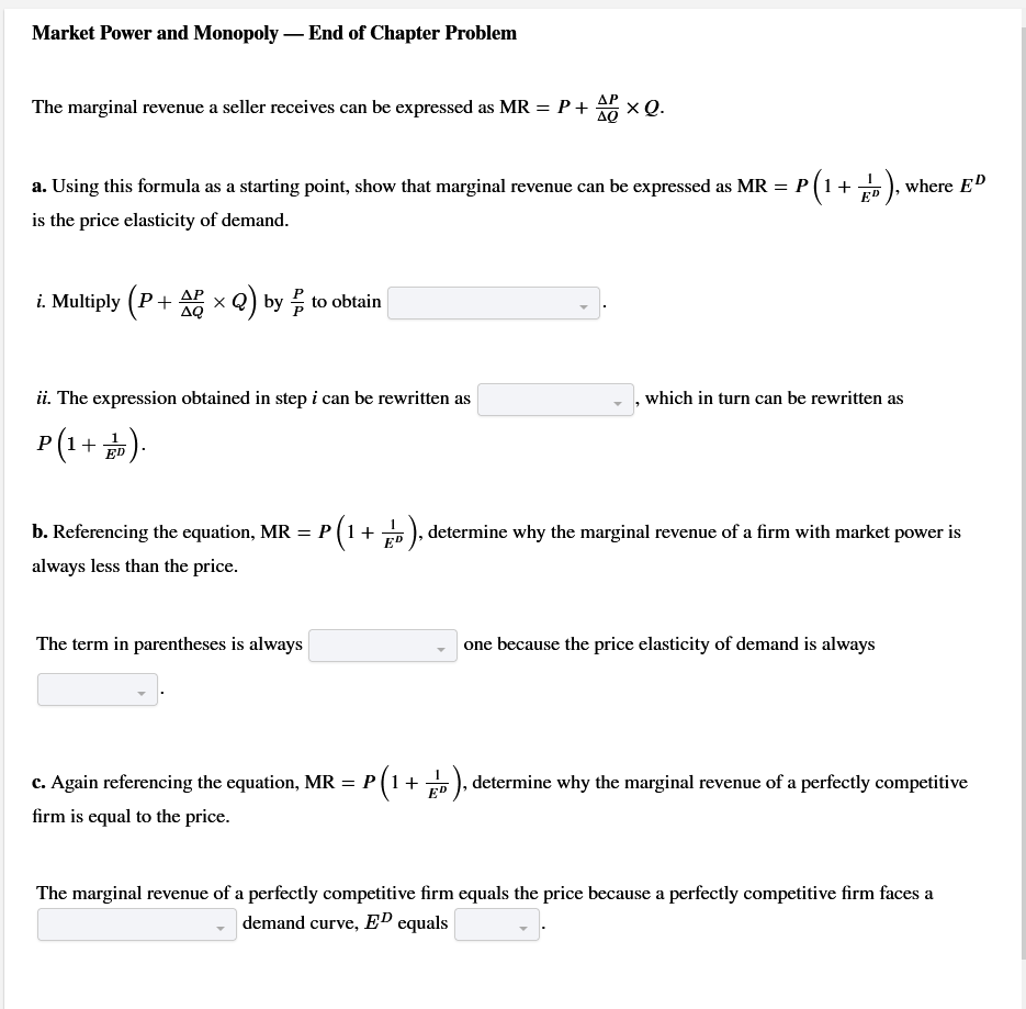 Solved Market Power and Monopoly - End of Chapter Problem | Chegg.com