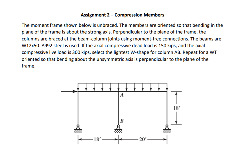 Assignment 2- Compression Members The moment frame | Chegg.com