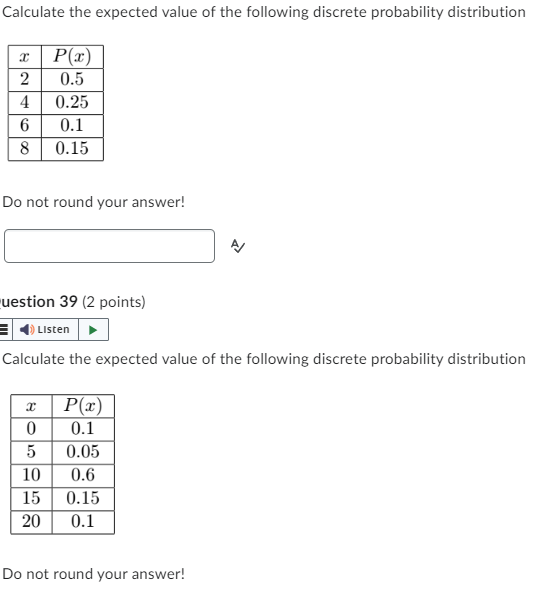 Solved Calculate the expected value of the following | Chegg.com