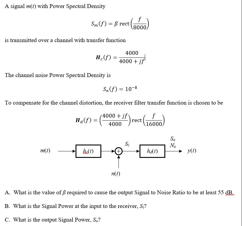 Solved A signal mt) with Power Spectral Density f Sm (f)= | Chegg.com