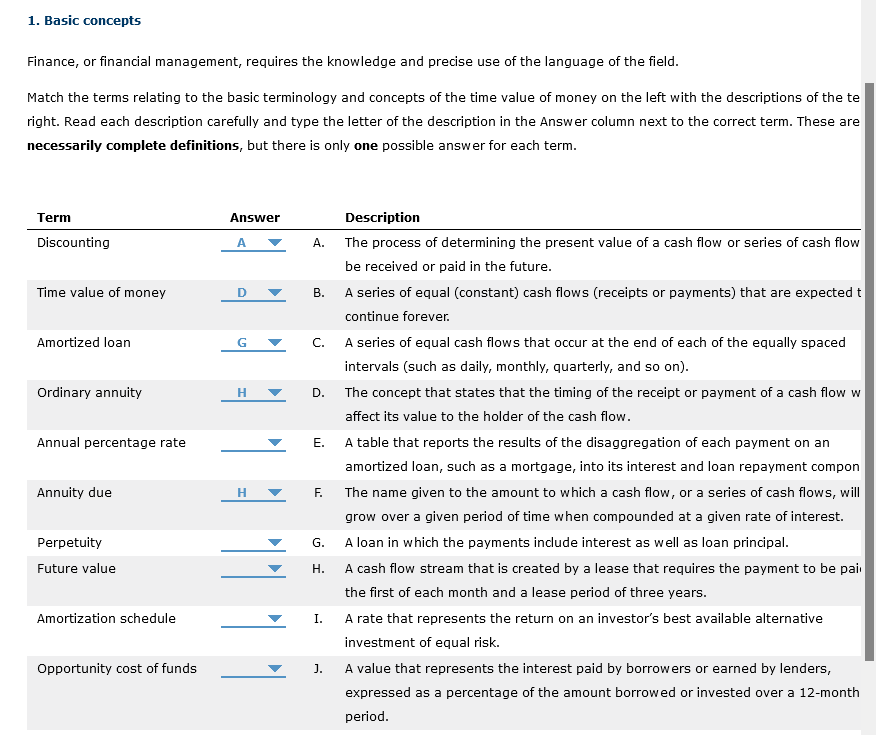 Solved 1. Basic concepts Finance, or financial management, | Chegg.com