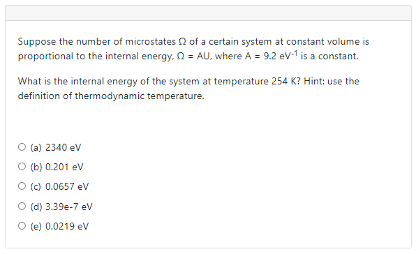 Solved Suppose The Number Of Microstates Of A Certain System | Chegg.com