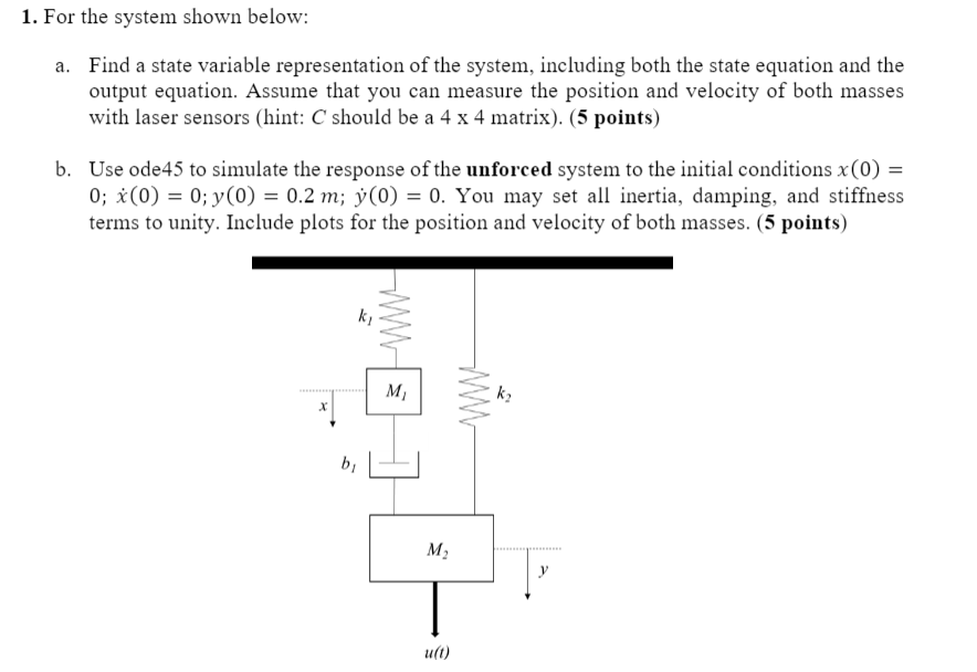 Solved 1. For the system shown below: a. Find a state | Chegg.com