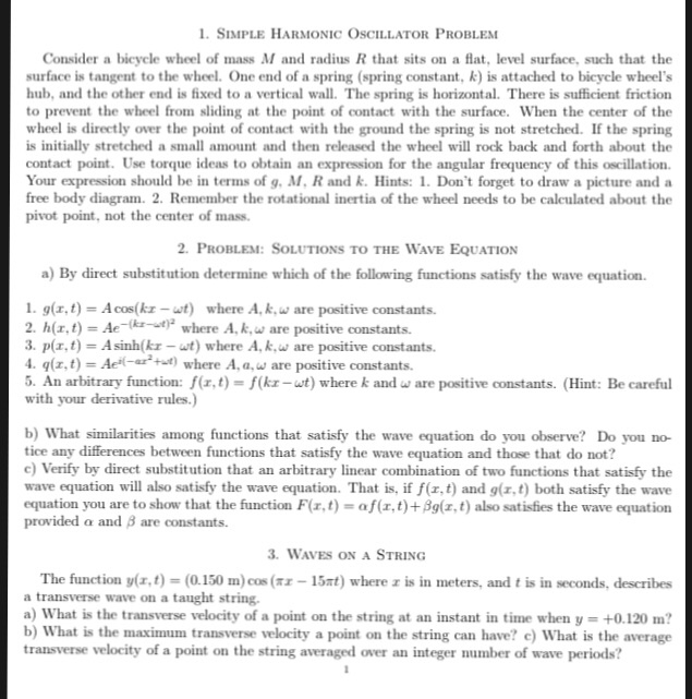 Solved . SIMPLE HARMONIC OSCILLATOR PROBLEM Consider a | Chegg.com