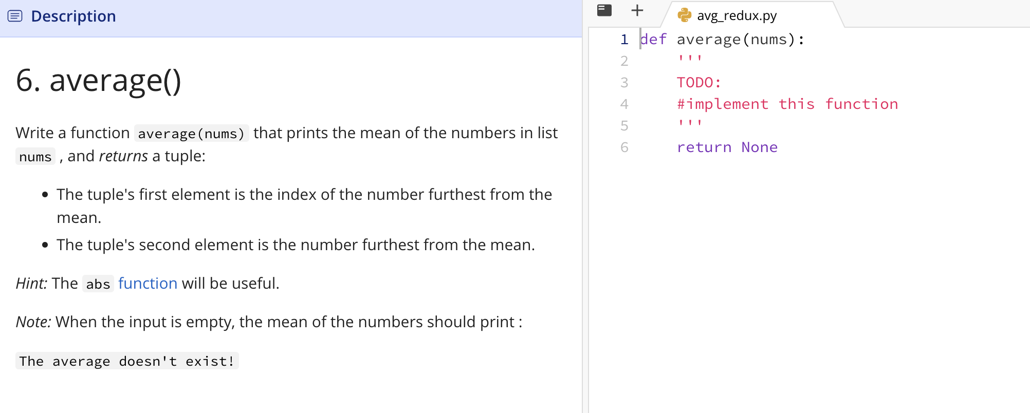 Solved Description avg_redux.py i def average (nums): 2 6. | Chegg.com