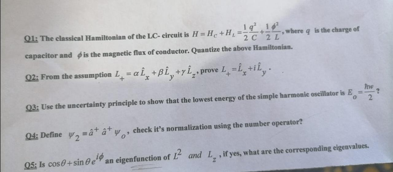 Solved Q1 The Classical Hamiltonian Of The Lc Circuit Is Chegg Com