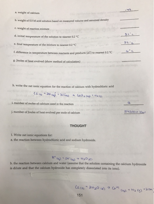 Solved i. number of moles of water formed in the reaction