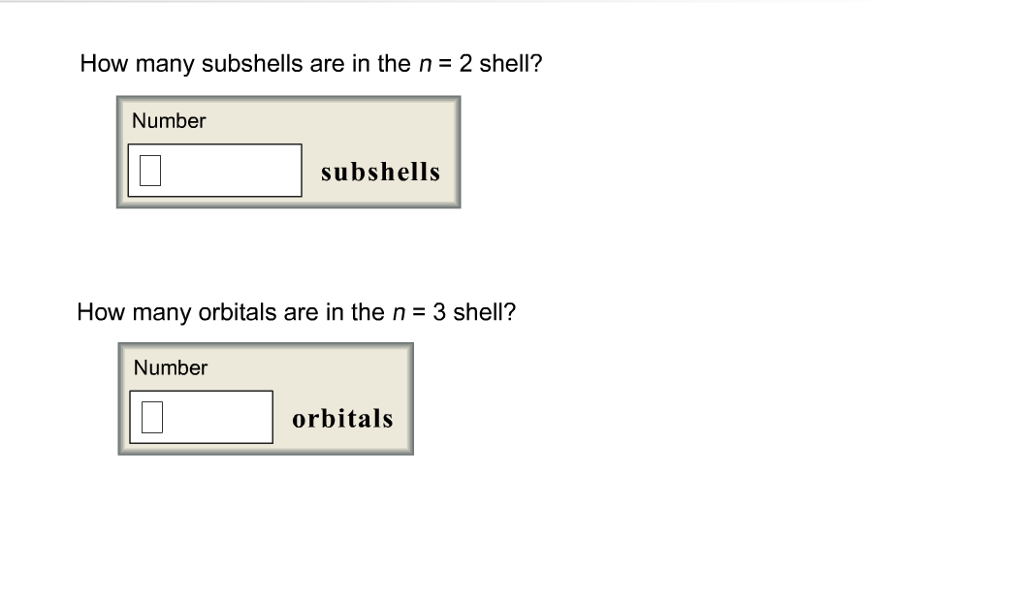 Solved How many subshells are in the n 2 shell? Number