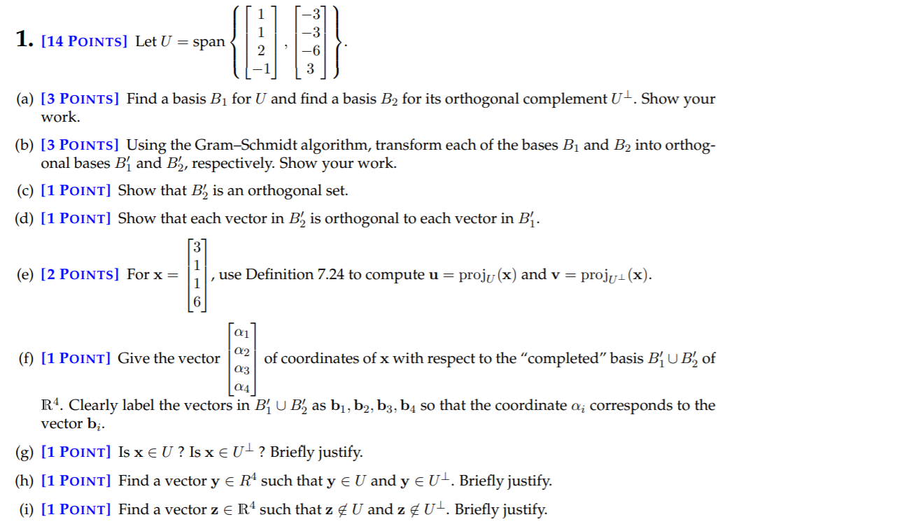Solved 1 14 Points Let U Span 3 A 3 Points Fin Chegg Com