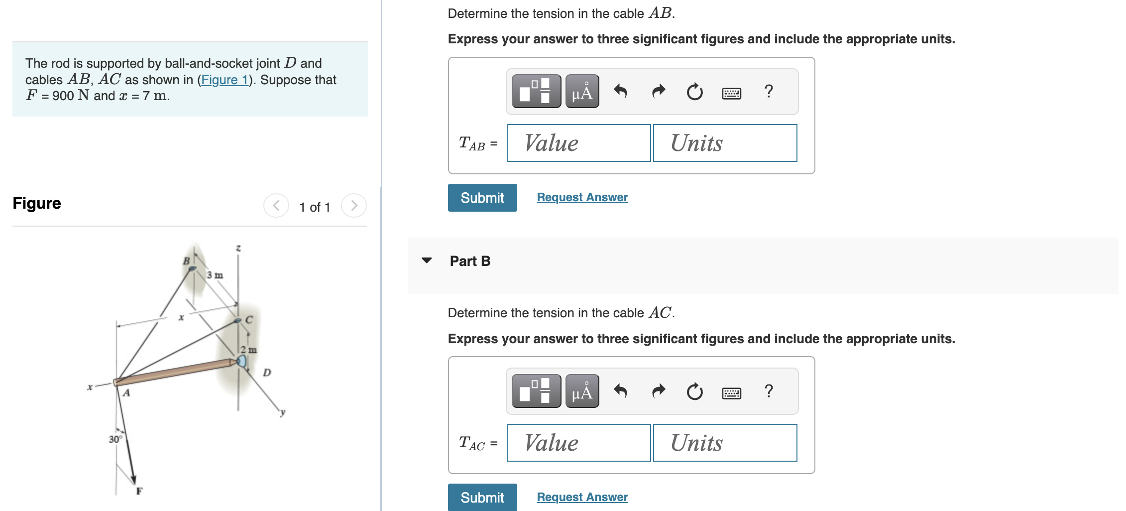 Solved Determine the tension in the cable AB. Express your | Chegg.com