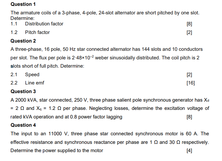 [Solved] Question 1 The armature coils of a 3phase, 4pol