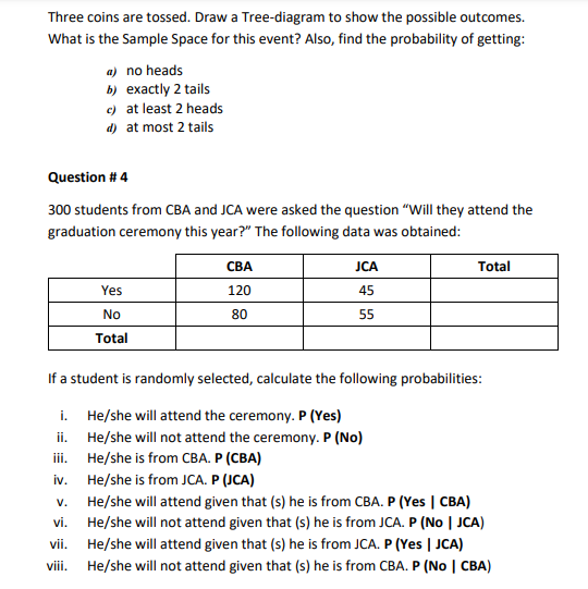 Solved Three coins are tossed. Draw a Treediagram to show
