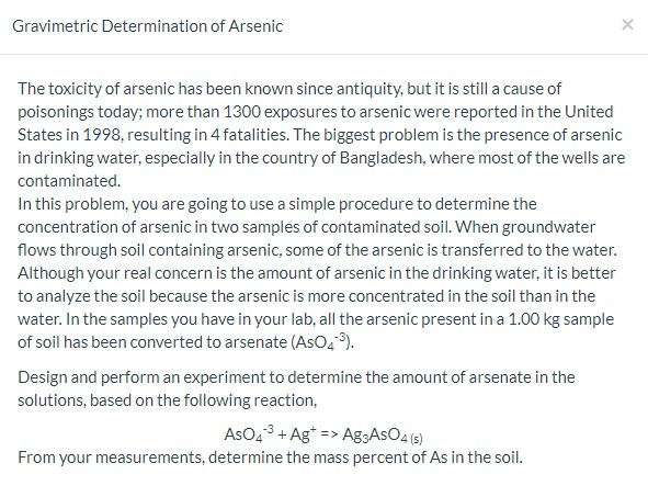 Solved Gravimetric Determination of Arsenic The toxicity of | Chegg.com