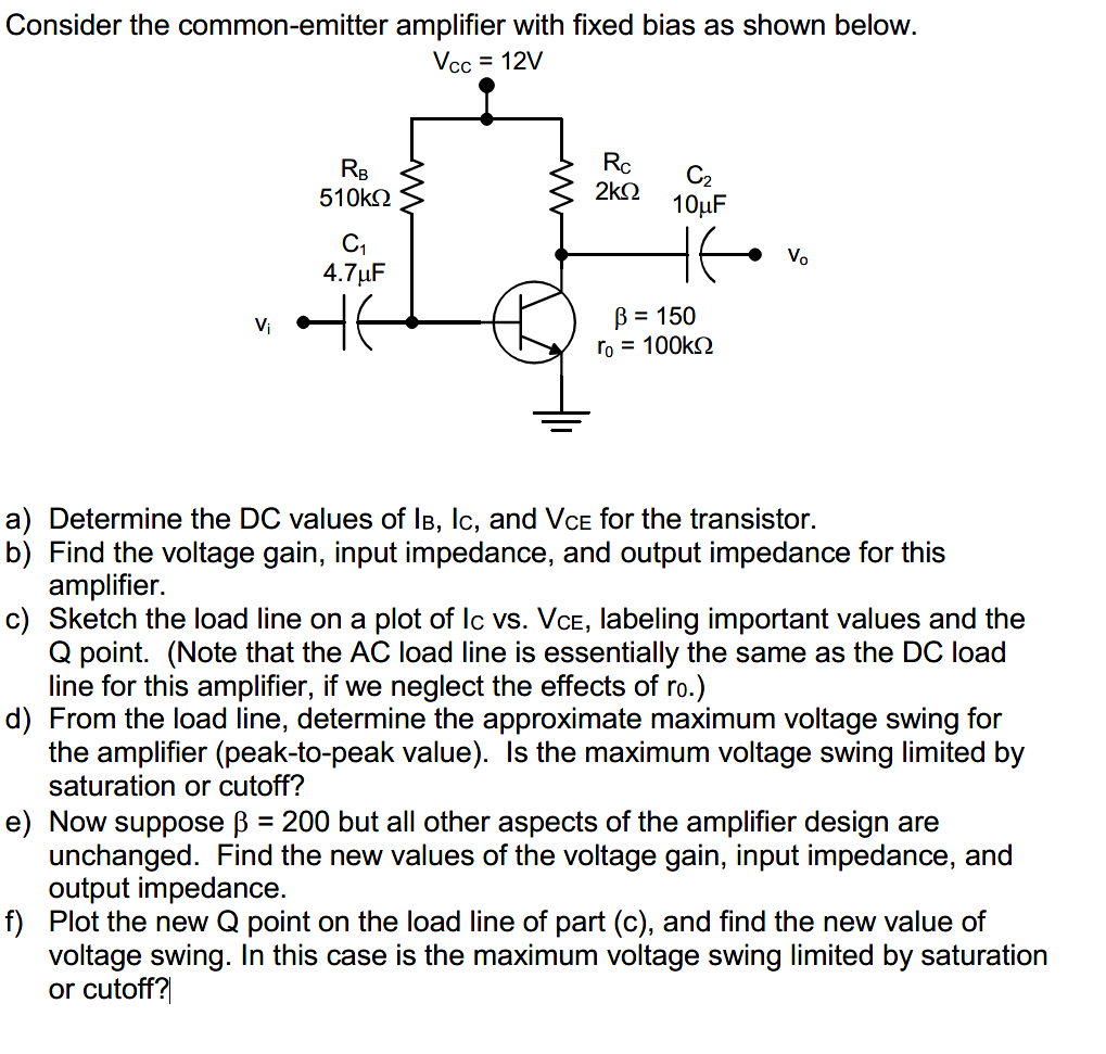 Solved Consider The Common-emitter Amplifier With Fixed Bias | Chegg.com