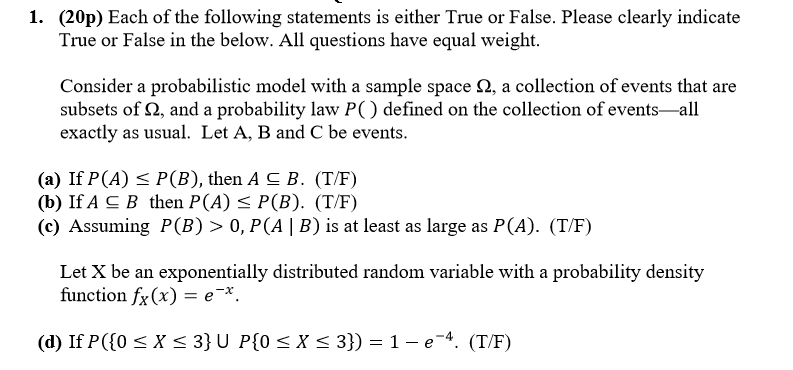 Solved 1 p Each Of The Following Statements Is Eithe Chegg Com