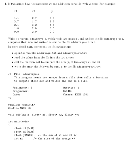 Solved 1. If two arrays have the same sie we can add them as | Chegg.com