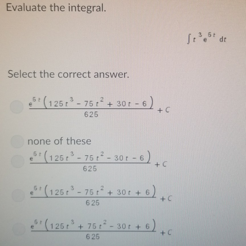 Solved Evaluate The Integral. 3 5t Select The Correct | Chegg.com