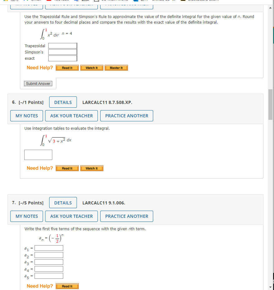 Solved Use The Trapezoidal Rule And Simpson's Rule To | Chegg.com