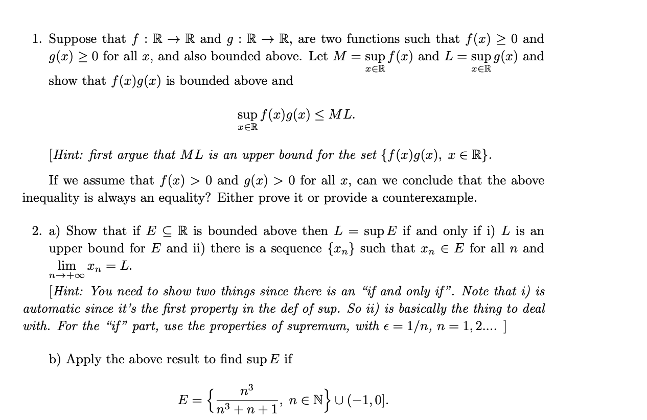 Solved 1 Suppose That F R R And G R R Are Two Fun Chegg Com