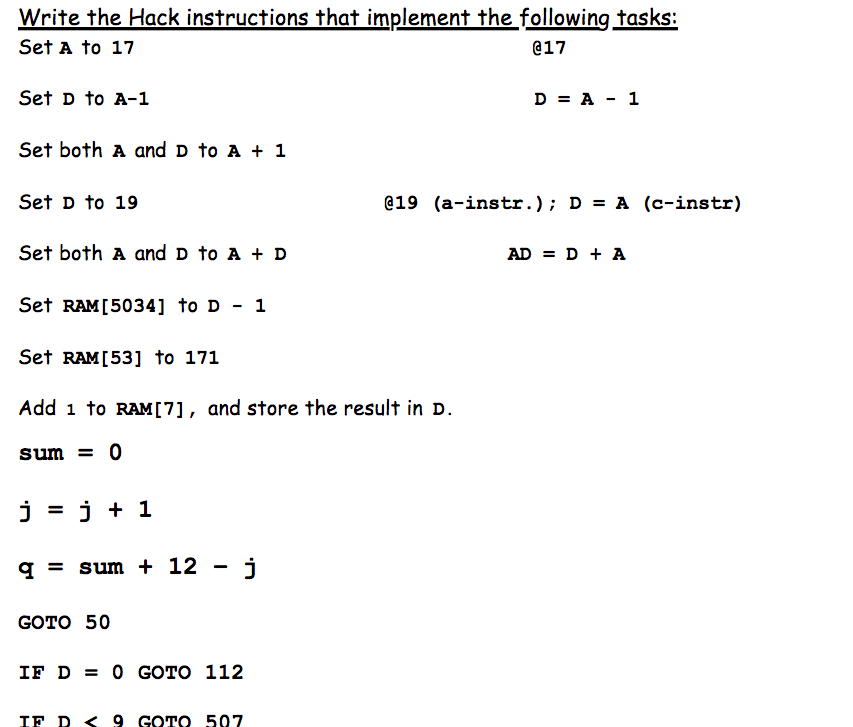 Write the Hack instructions that implement the | Chegg.com