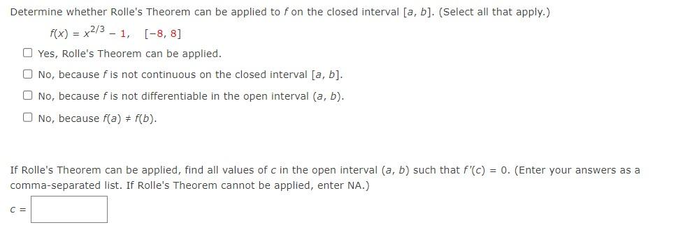 Solved Determine Whether Rolle's Theorem Can Be Applied To F | Chegg.com