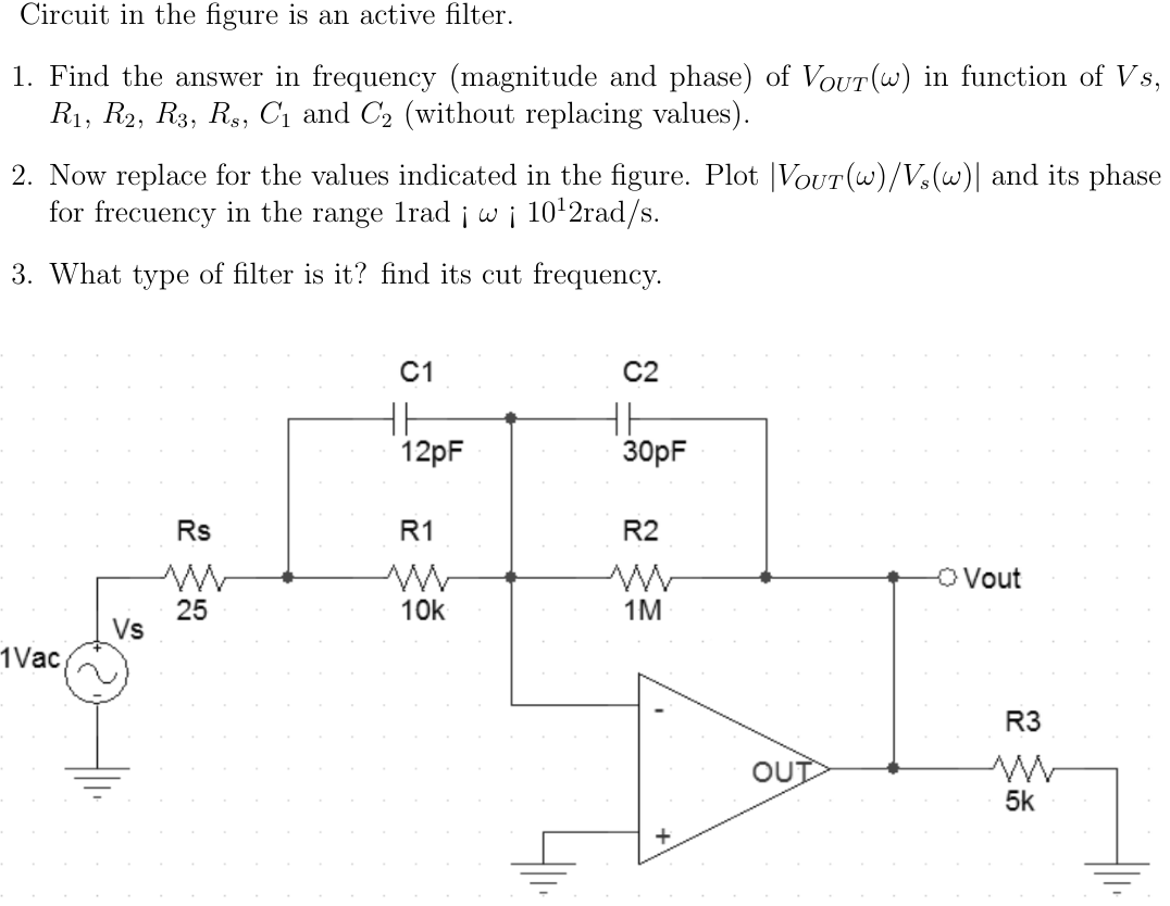 Solved Circuit in the figure is an active filter. 1. Find | Chegg.com