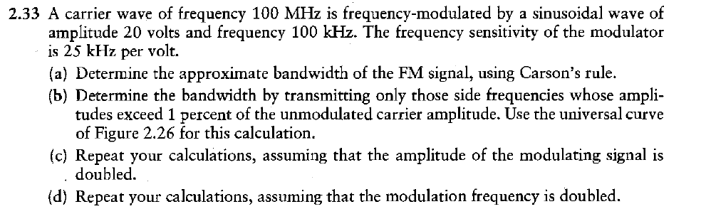Solved 2.33 A carrier wave of frequency 100 MHz is | Chegg.com