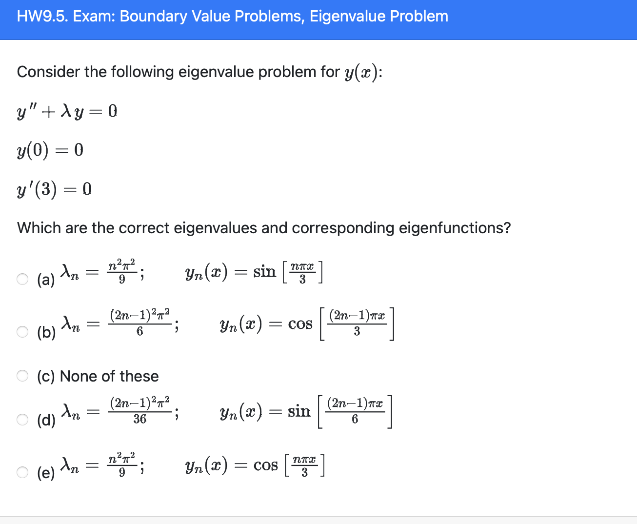 Solved Consider the following eigenvalue problem for y(x) | Chegg.com