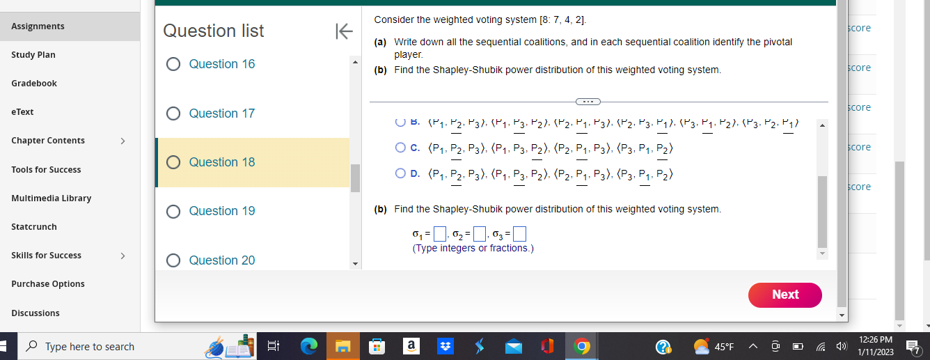 Solved Question List Consider The Weighted Voting System | Chegg.com