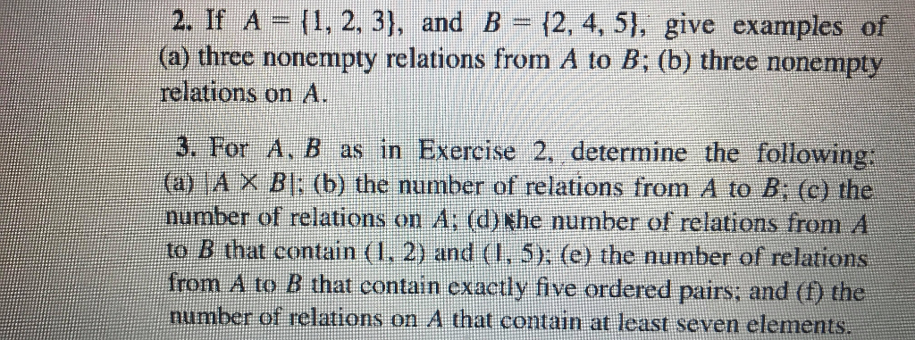Solved 2. If A - (1, 2. 3), and B 12.,4, 51, give examples | Chegg.com