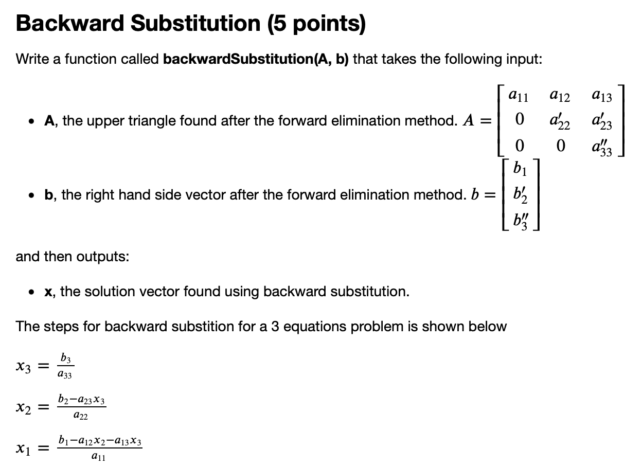 Solved Backward Substitution 5 Points Write A Function 6774