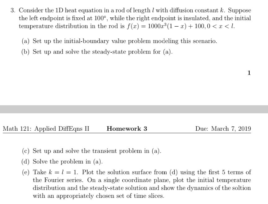 Solved 3. Consider the 1D heat equation in a rod of length I | Chegg.com