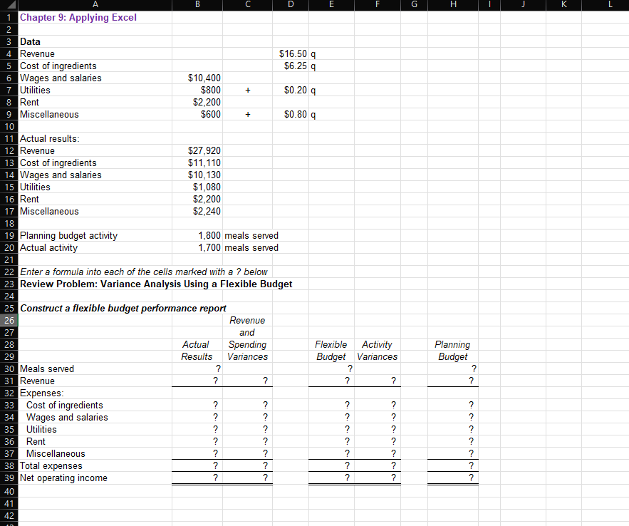 Solved G I Н. K + A B С D E F 1 Chapter 9: Applying Excel 2 | Chegg.com