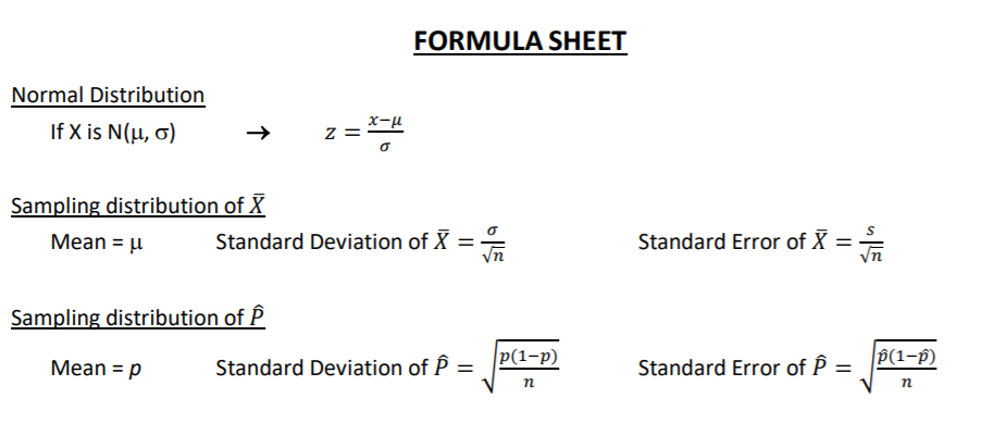 Solved FORMULA SHEET Normal Distribution If X is N(u, o) + z | Chegg.com