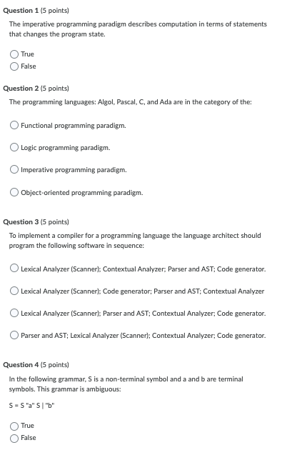 Solved Question 1 (5 points) The imperative programming | Chegg.com