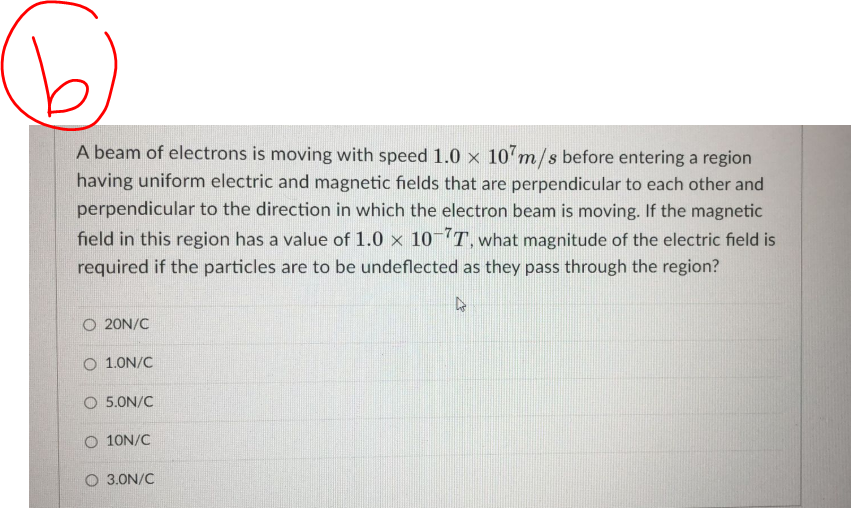 Solved A beam of electrons is moving with speed 1.0 x 10 m/s | Chegg.com