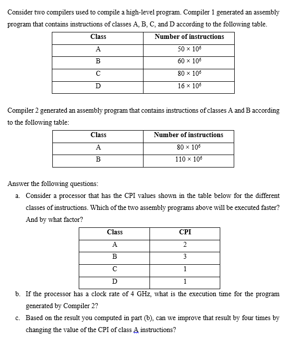 Solved Consider two compilers used to compile a high-level | Chegg.com