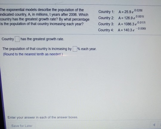 Solved The exponential models describe the population of the | Chegg.com
