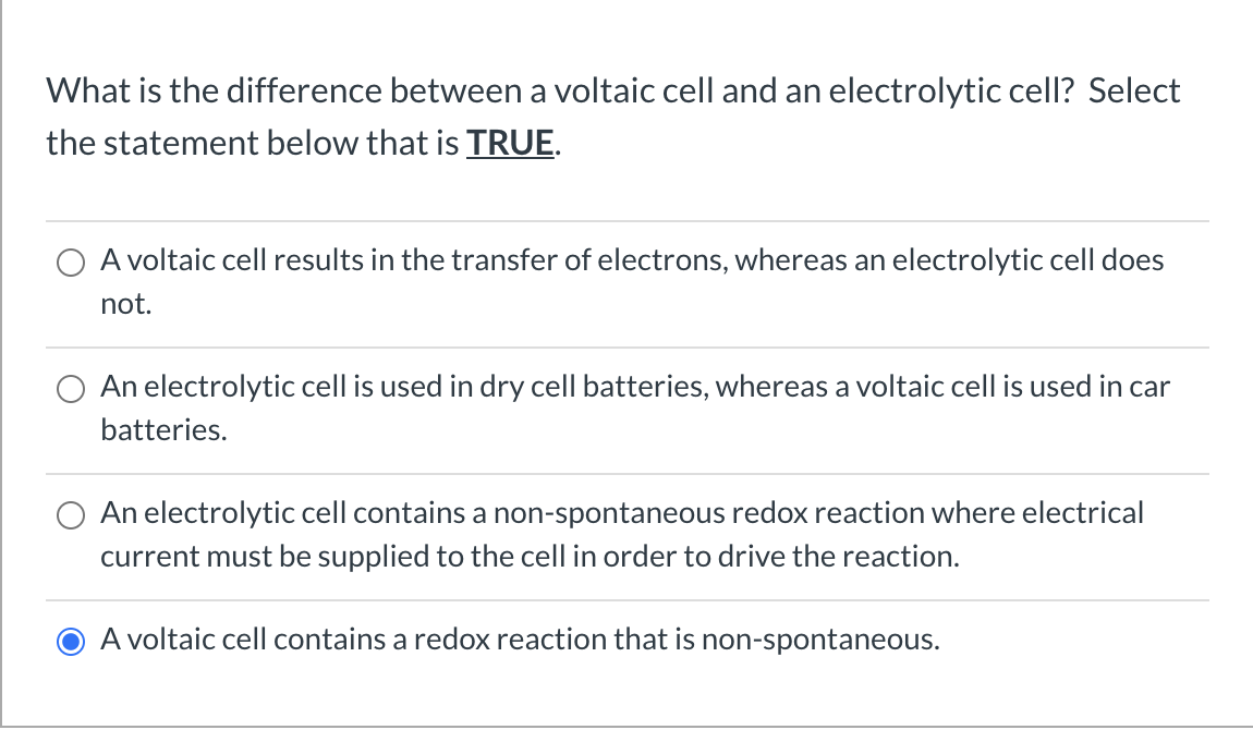 Solved What is the difference between a voltaic cell and an