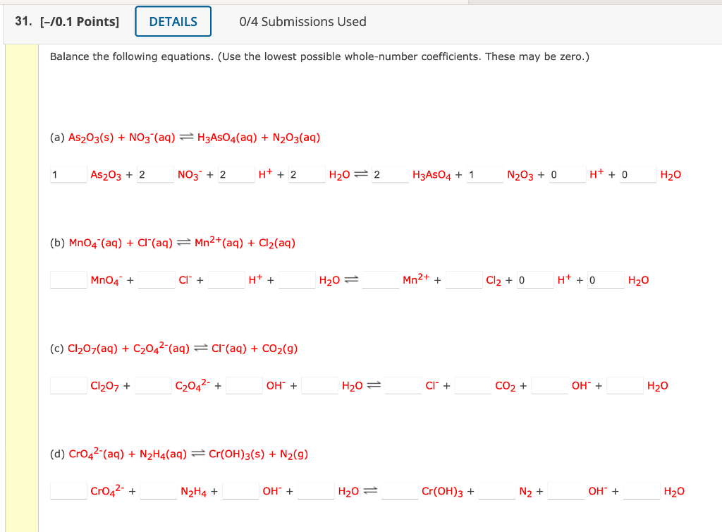 Solved Balance the following equations. (Use the lowest | Chegg.com