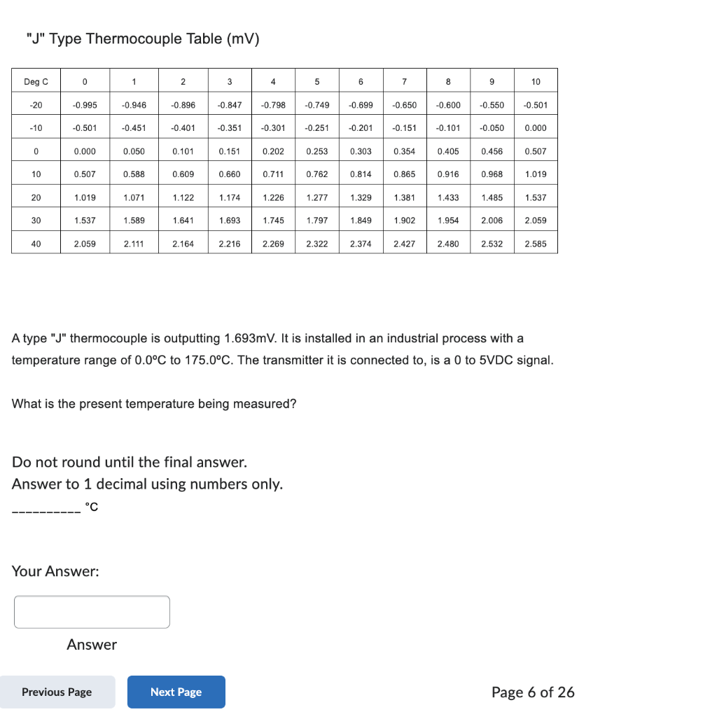 Solved "J" Type Thermocouple Table (mV) itype " J "