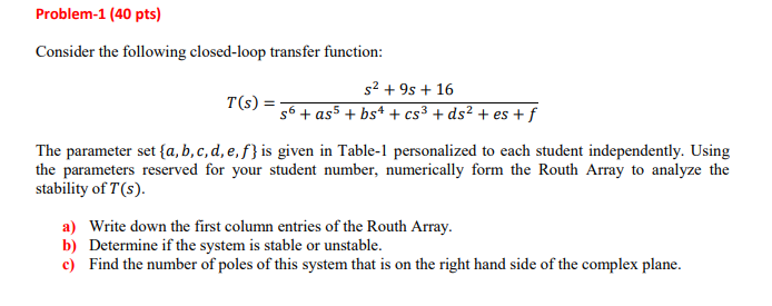 Solved Problem-1 (40 Pts) Consider The Following Closed-loop | Chegg.com