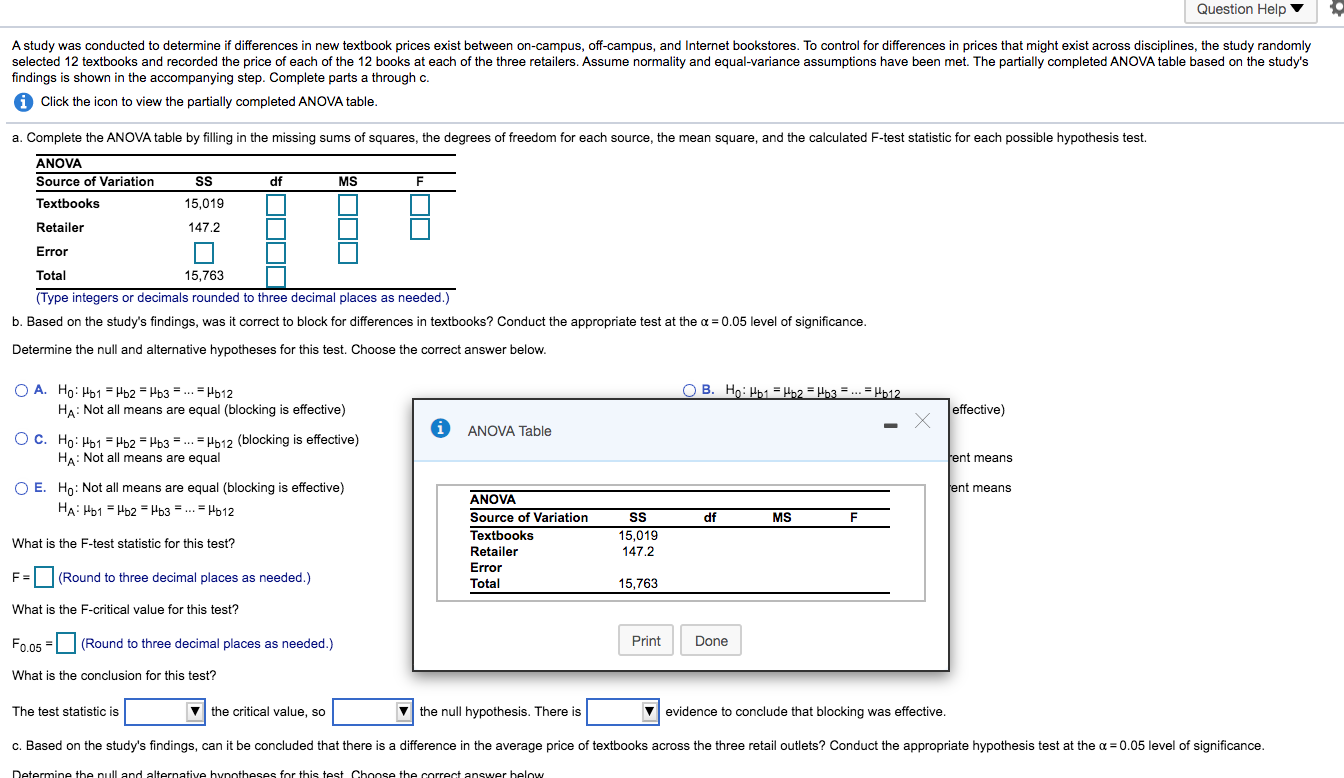 Solved Question Help A study was conducted to determine if | Chegg.com