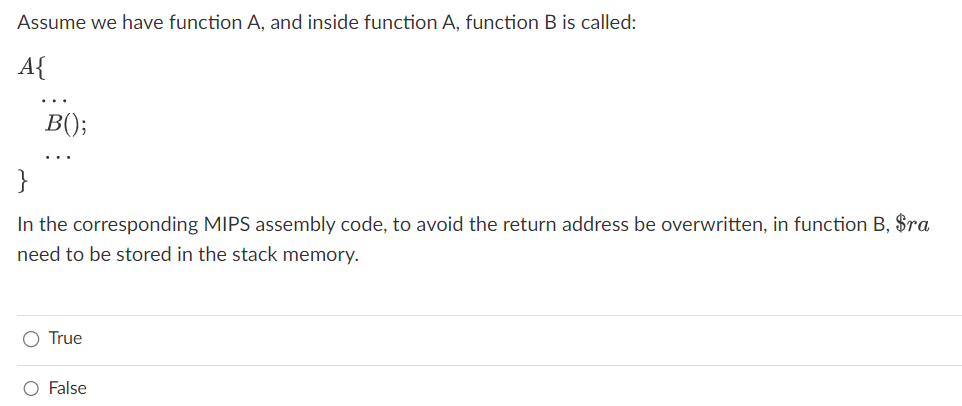 Solved Assume we have function A, ﻿and inside function A, | Chegg.com